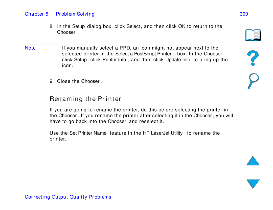 HP and 8150 MFP manual Renaming the Printer, Chapter Problem Solving 309, Chooser 