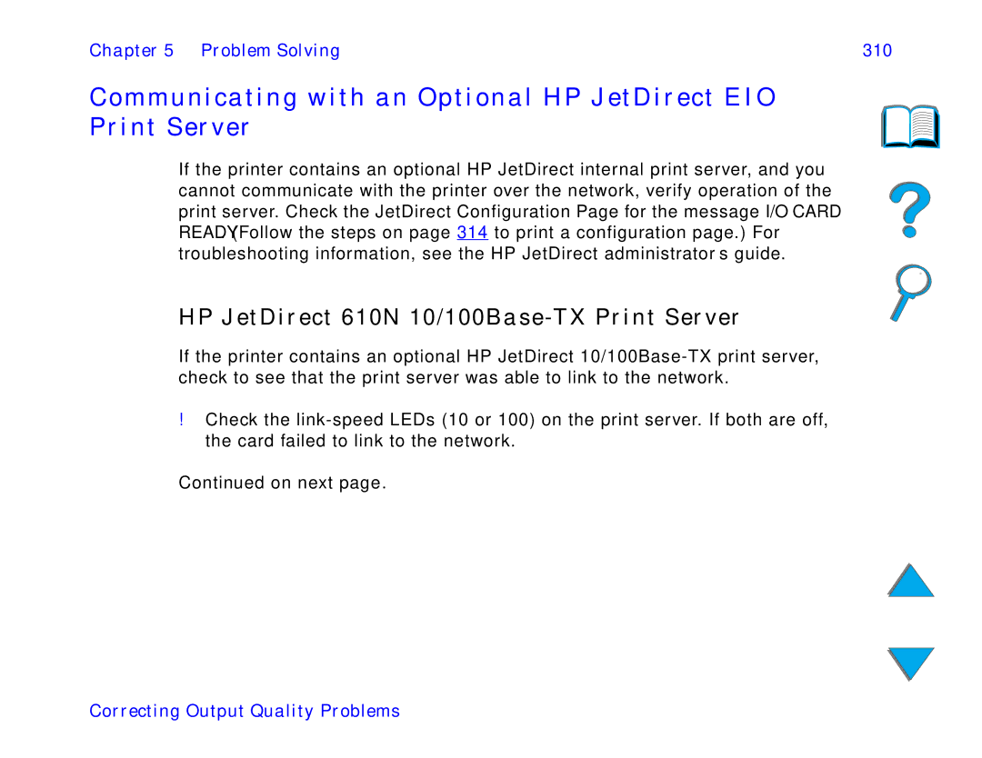 HP and 8150 MFP manual HP JetDirect 610N 10/100Base-TX Print Server, Problem Solving 310 