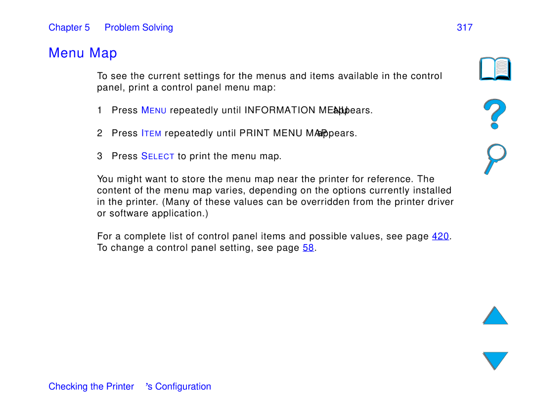 HP and 8150 MFP manual Menu Map, Problem Solving 317 