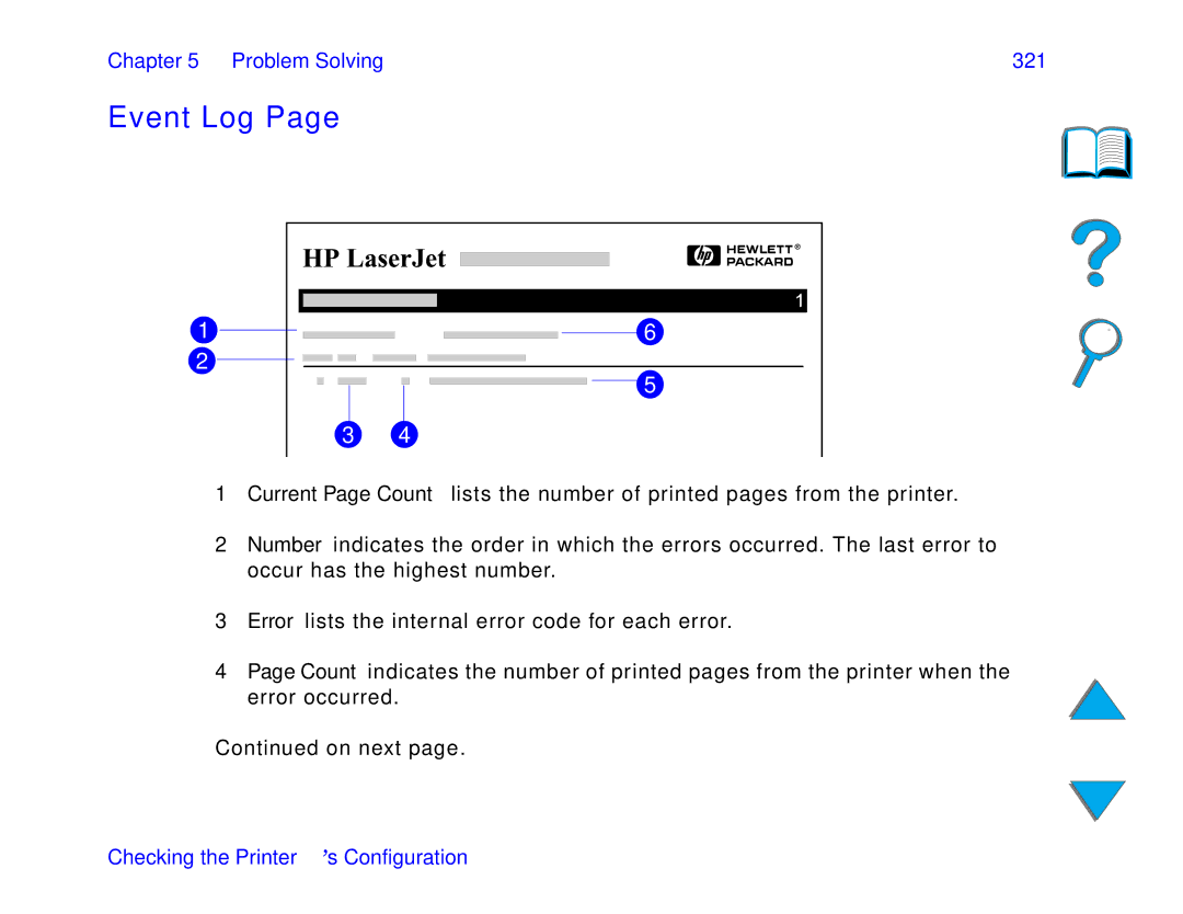 HP and 8150 MFP manual Event Log, Problem Solving 321 