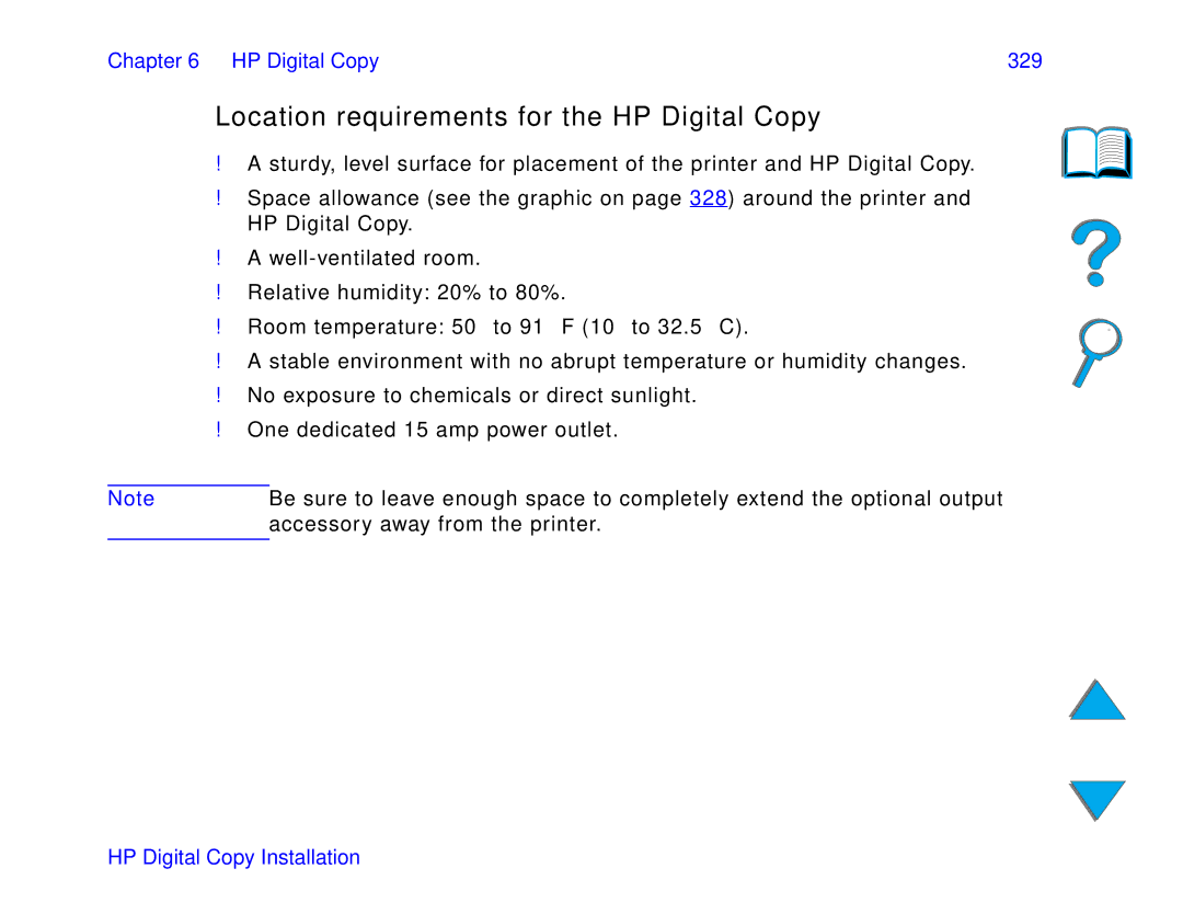 HP and 8150 MFP manual Location requirements for the HP Digital Copy, HP Digital Copy 329 