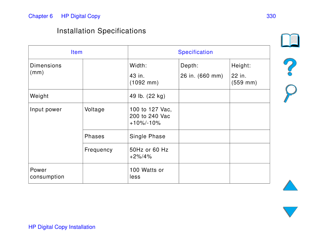 HP and 8150 MFP manual Installation Specifications 