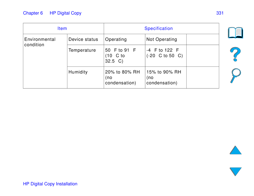 HP and 8150 MFP manual HP Digital Copy 331, Environmental, Condition 