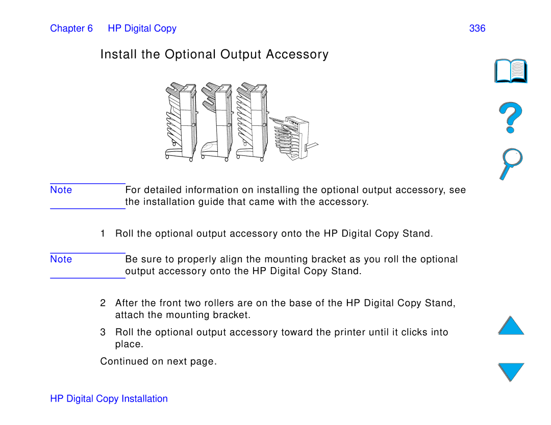 HP and 8150 MFP manual Install the Optional Output Accessory, HP Digital Copy 336 