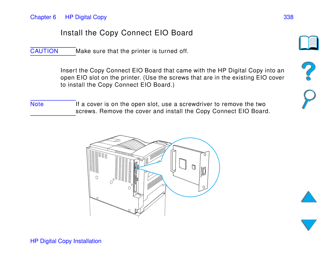 HP and 8150 MFP manual Install the Copy Connect EIO Board, HP Digital Copy 338 