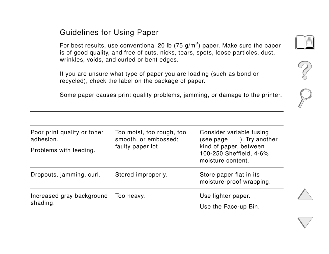 HP and 8150 MFP manual Guidelines for Using Paper, Appendix a Specifications 398, Symptom Problem with Paper Solution 