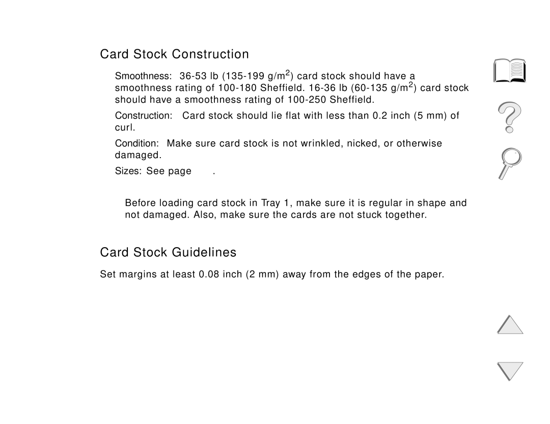 HP and 8150 MFP manual Card Stock Construction, Card Stock Guidelines, Appendix a Specifications 411 