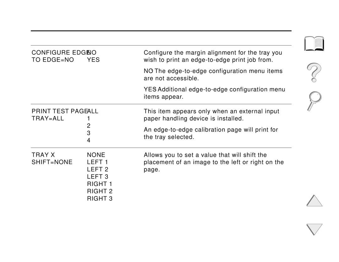 HP and 8150 MFP manual To EDGE=NO YES, Tray=All, SHIFT=NONE Left 