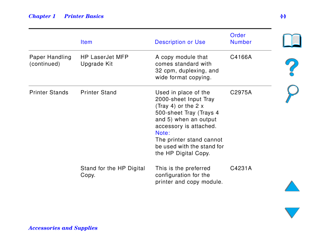 HP and 8150 MFP manual Paper Handling, Printer Stands 