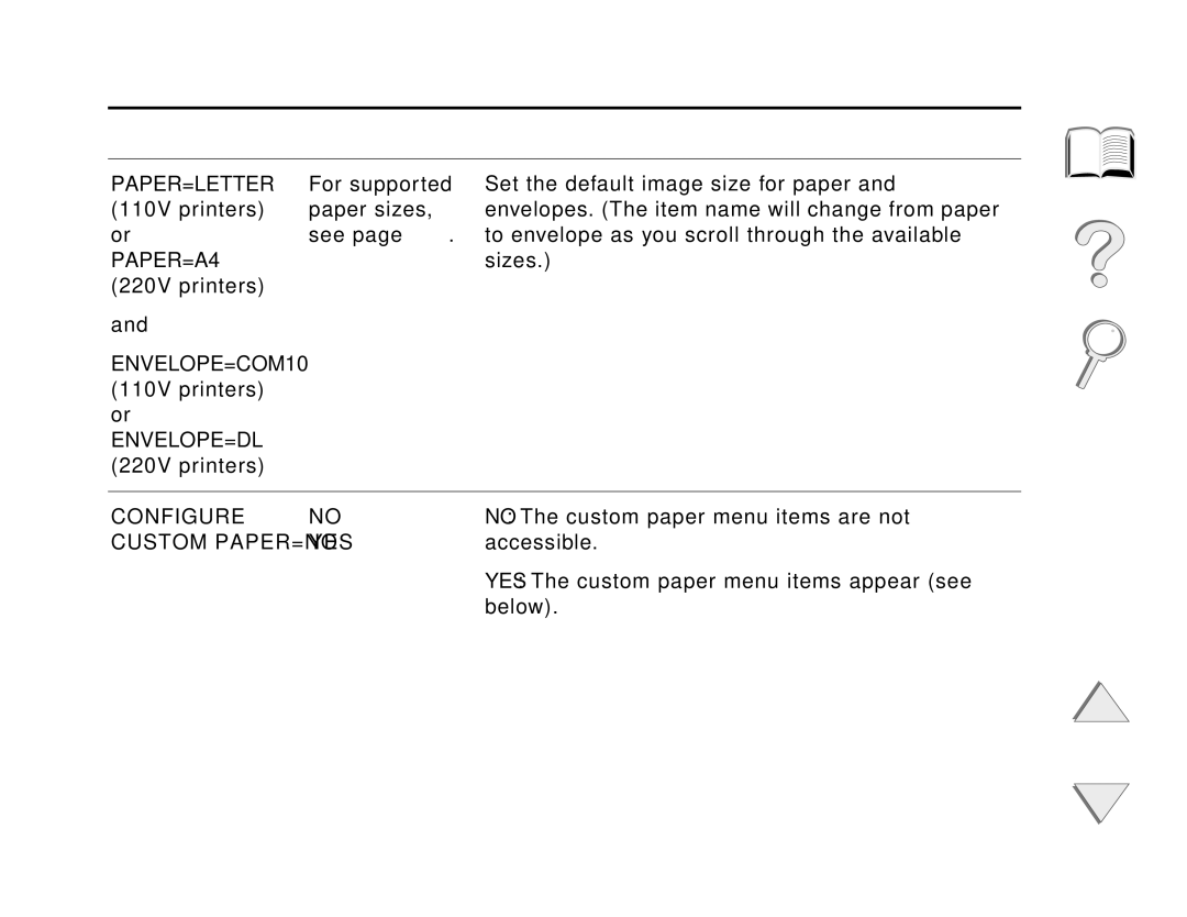 HP and 8150 MFP manual Paper=Letter, PAPER=A4, Envelope=Dl 