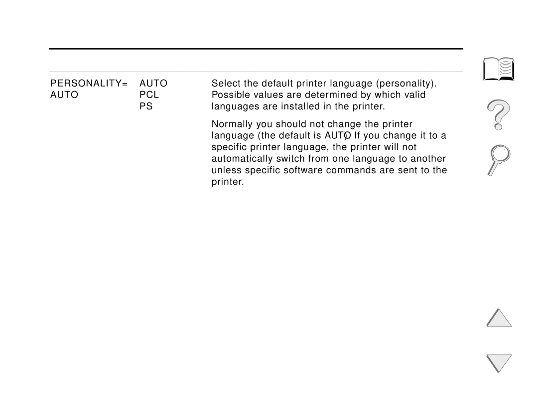 HP and 8150 MFP manual PERSONALITY= Auto, Auto PCL 