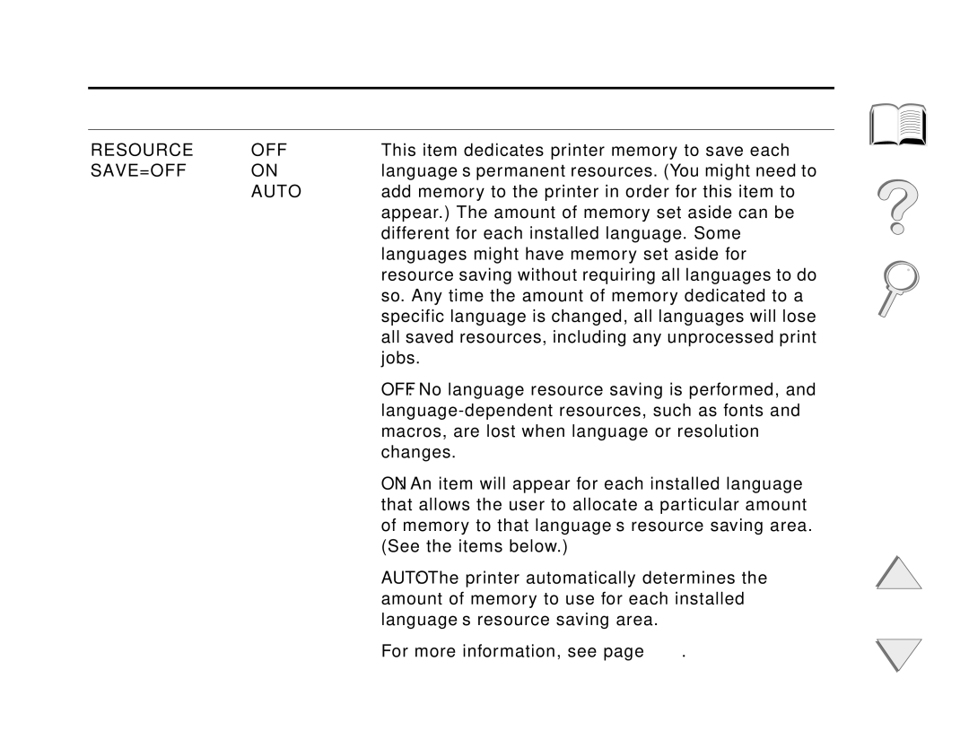 HP and 8150 MFP manual Resource OFF, Save=Off 