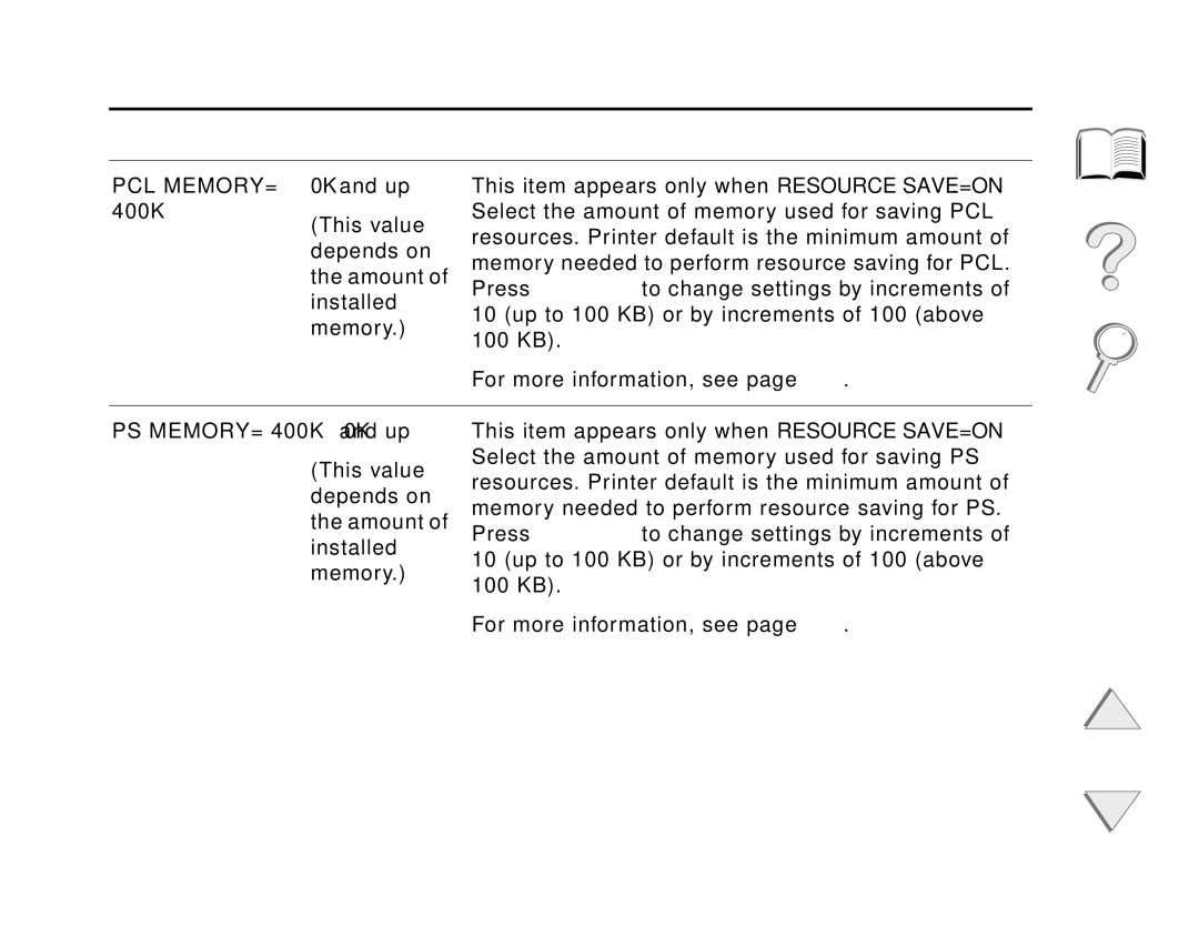 HP and 8150 MFP manual 448, Pcl Memory= 