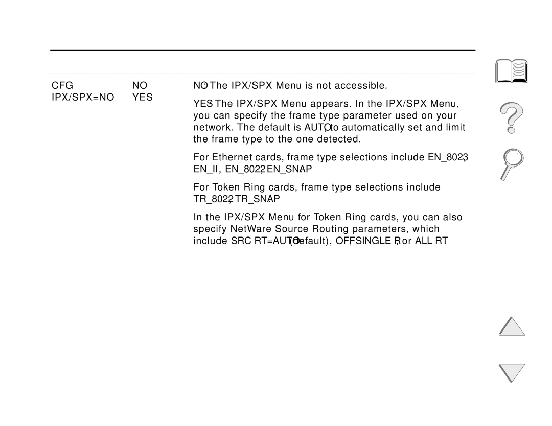 HP and 8150 MFP manual Appendix B Control Panel Menus 461, Ipx/Spx=No Yes 