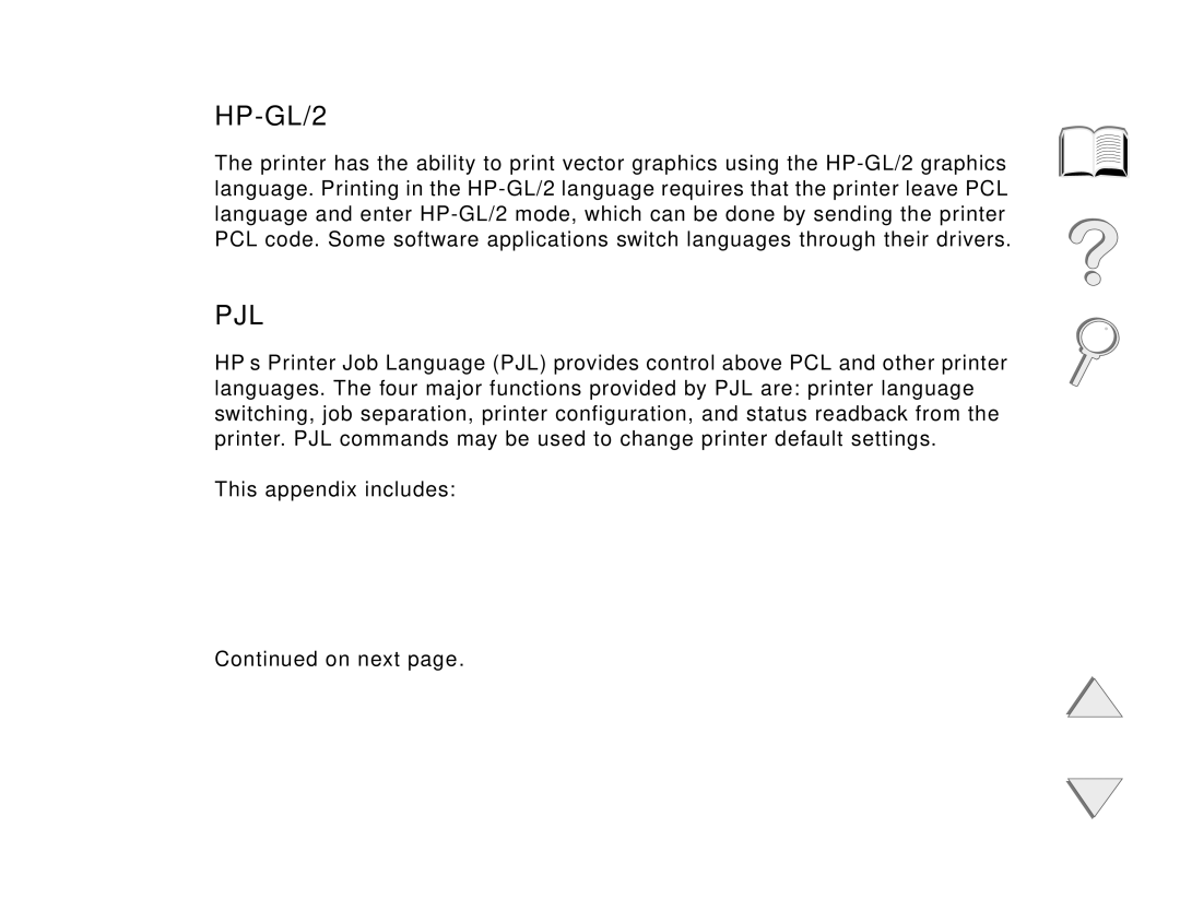 HP and 8150 MFP manual HP-GL/2, Appendix D Printer Commands 481 