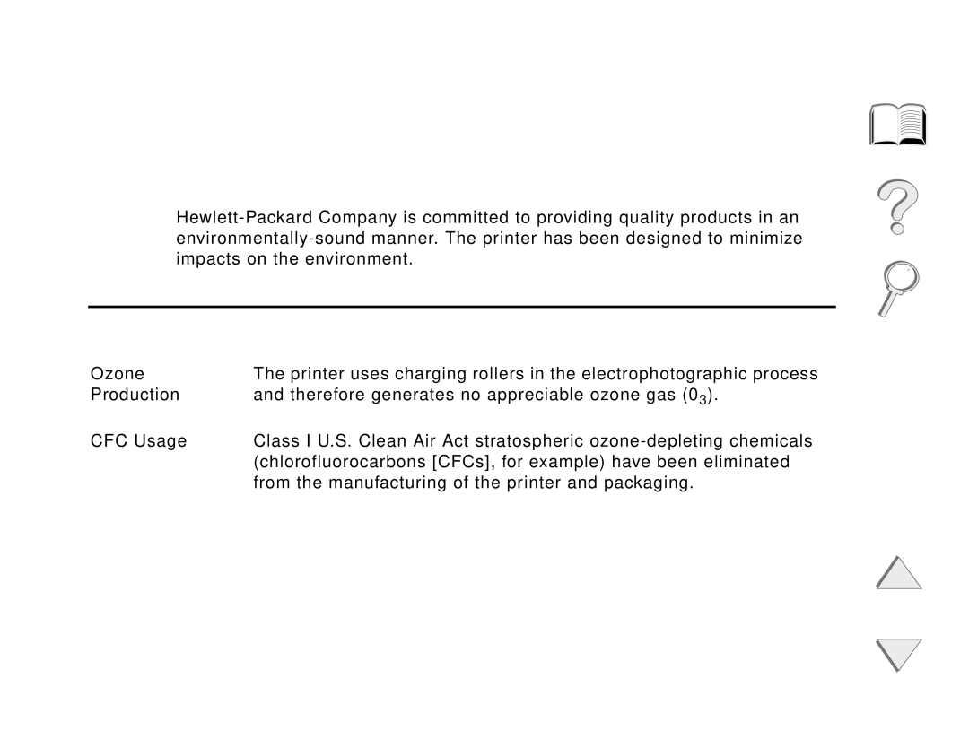 HP and 8150 MFP manual Environmental Product Stewardship, Protecting the Environment, Printer design eliminates, Ozone 