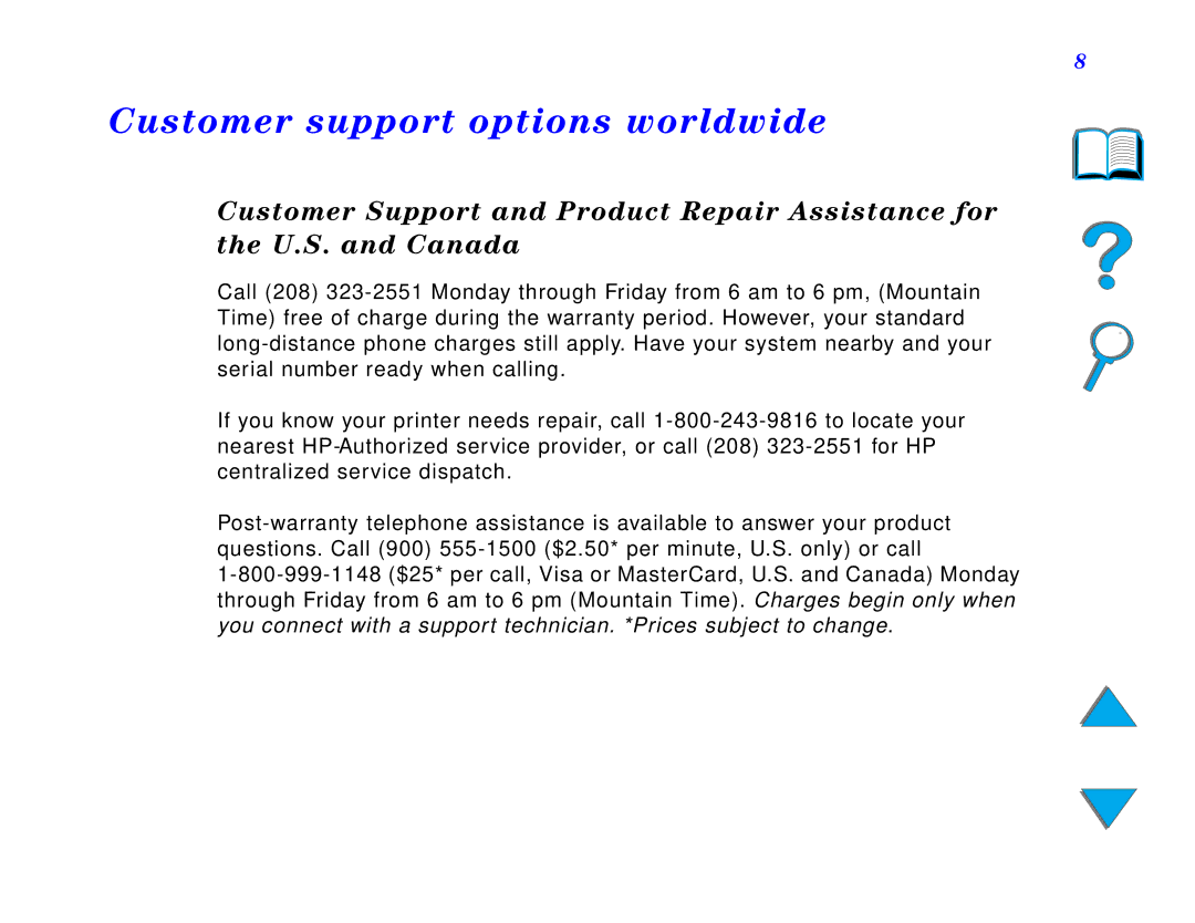 HP and 8150 MFP manual Customer support options worldwide 