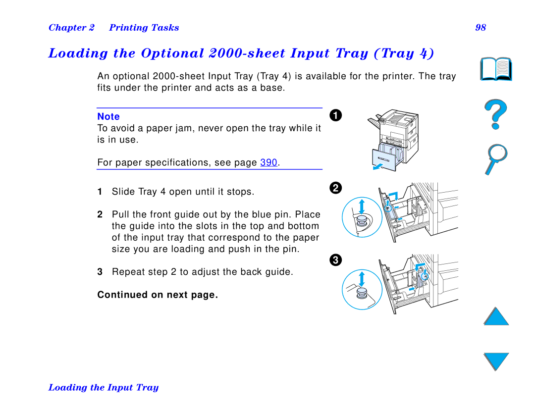 HP and 8150 MFP manual Loading the Optional 2000-sheet Input Tray Tray, On next 