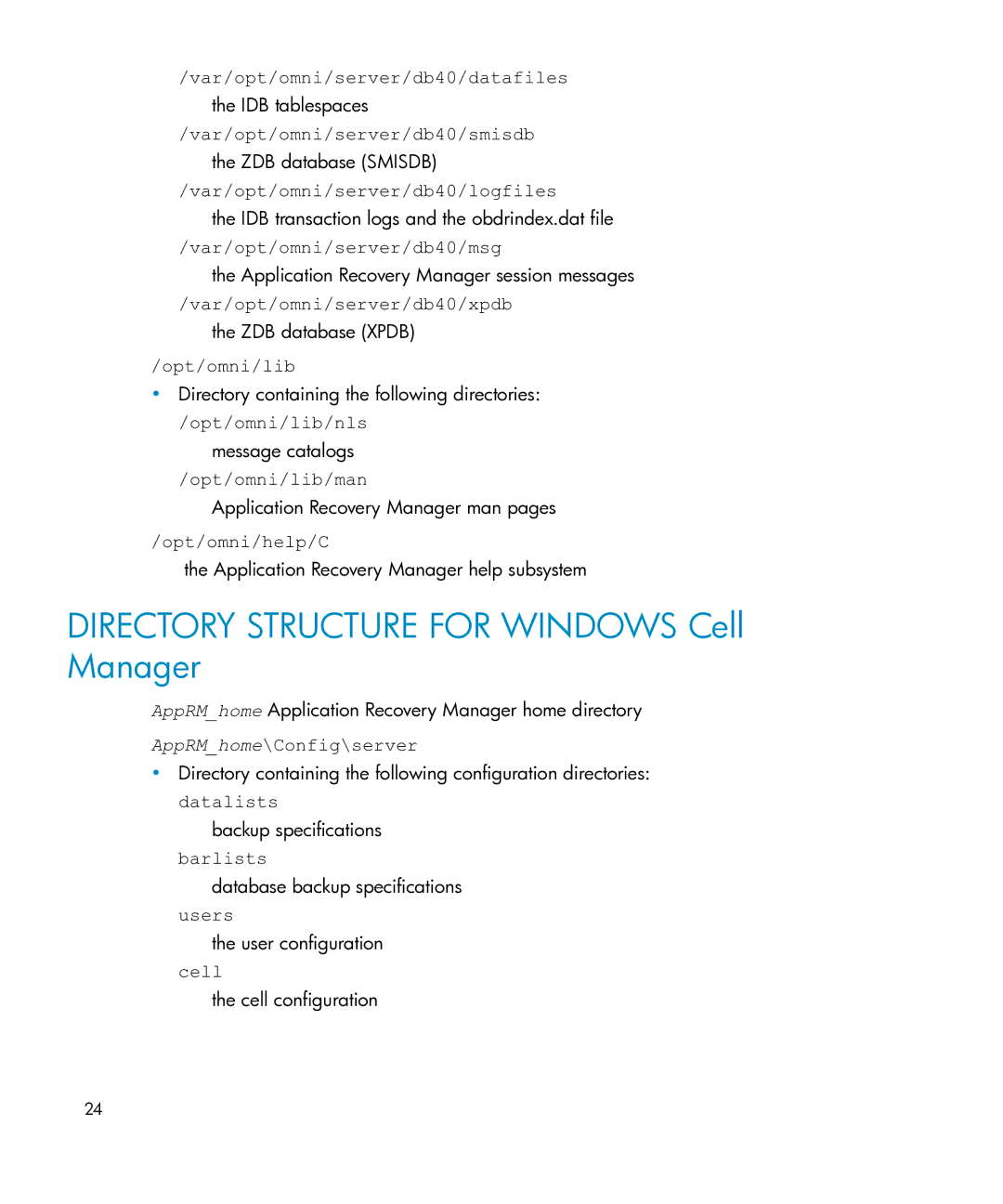 HP Application Recovery Manager Cell Manager Windows Media Kit manual Directory Structure for Windows Cell Manager 