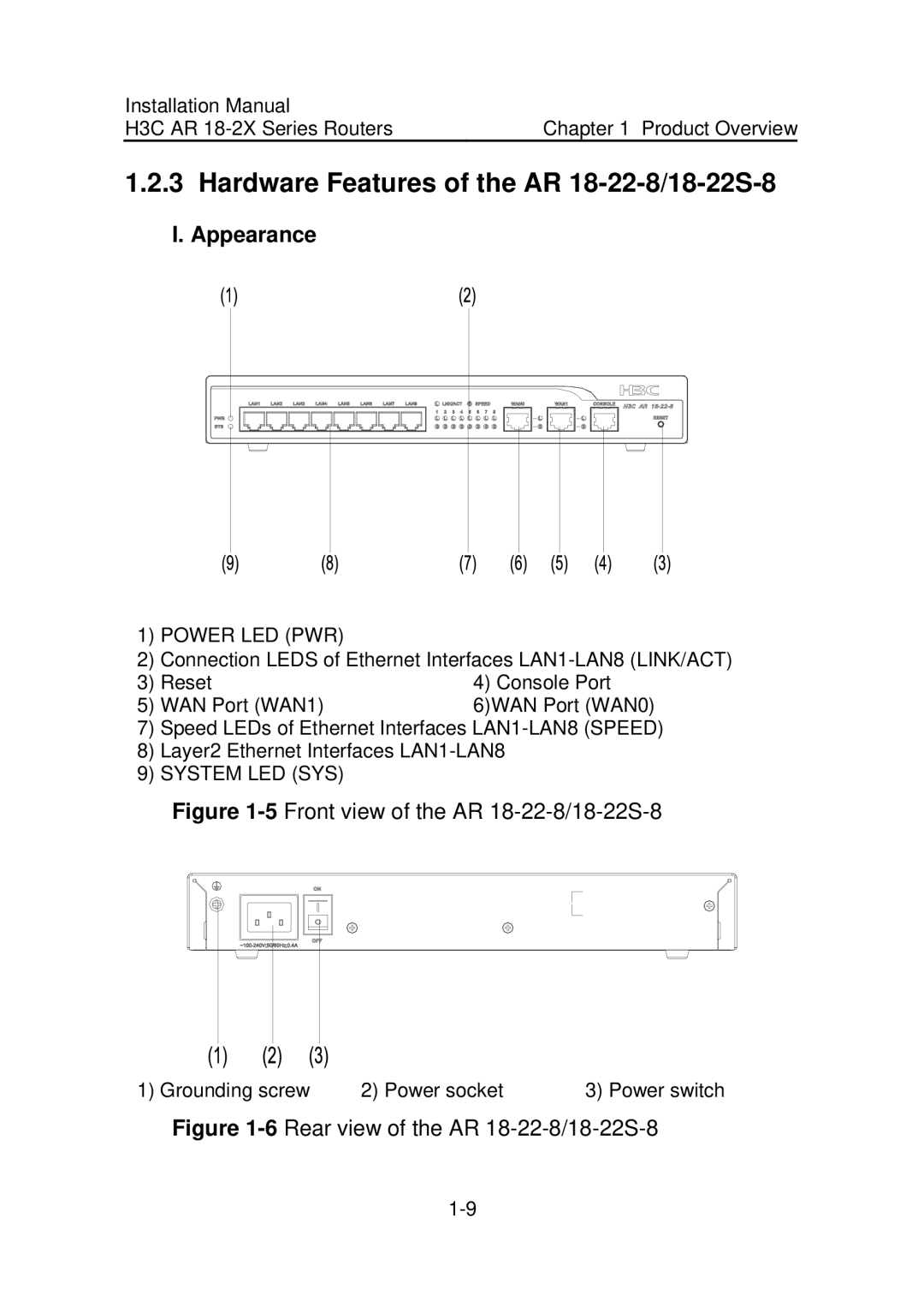 HP AR 18 Router manual Hardware Features of the AR 18-22-8/18-22S-8, 5Front view of the AR 18-22-8/18-22S-8 