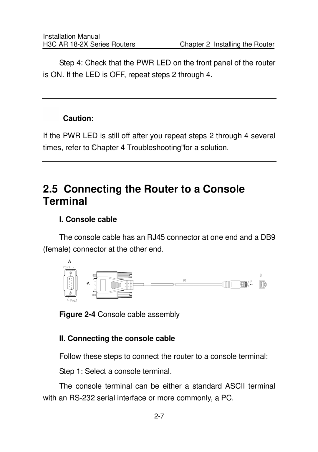 HP AR 18 Router manual Connecting the Router to a Console Terminal, Console cable, II. Connecting the console cable 