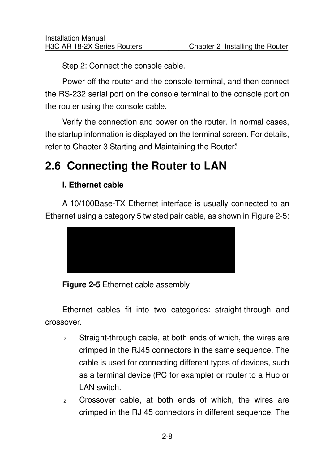 HP AR 18 Router manual Connecting the Router to LAN, Ethernet cable 