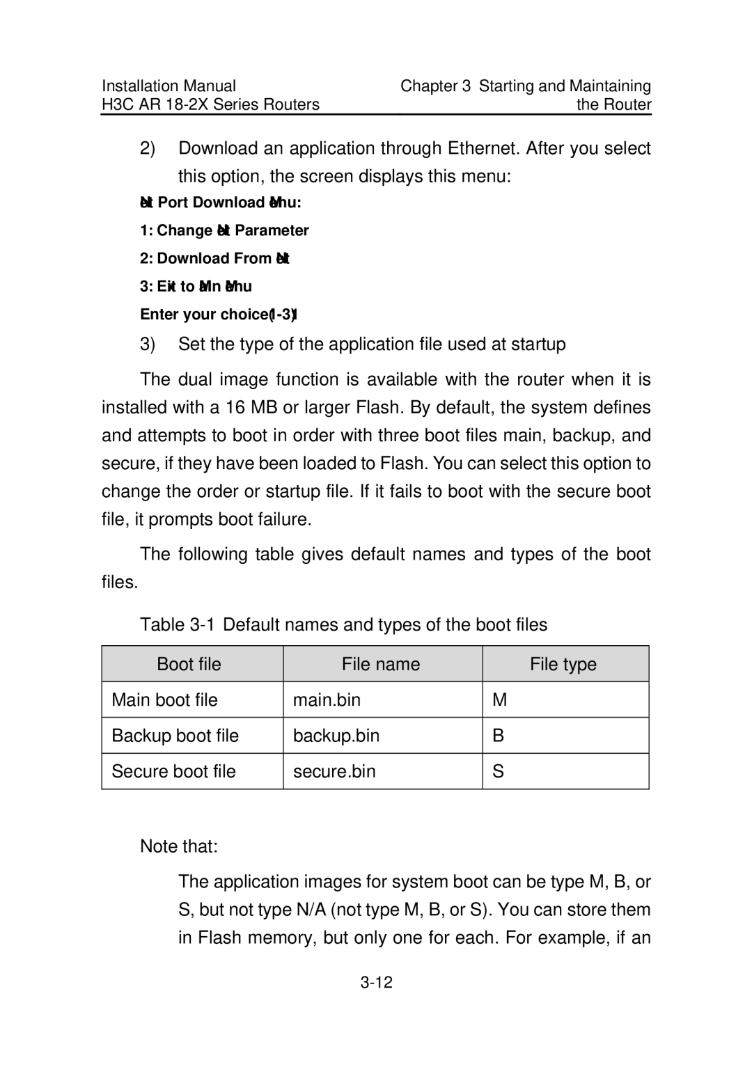 HP AR 18 Router manual Boot file File name File type 