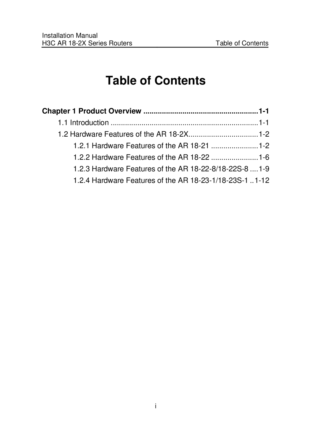 HP AR 18 Router manual Table of Contents 