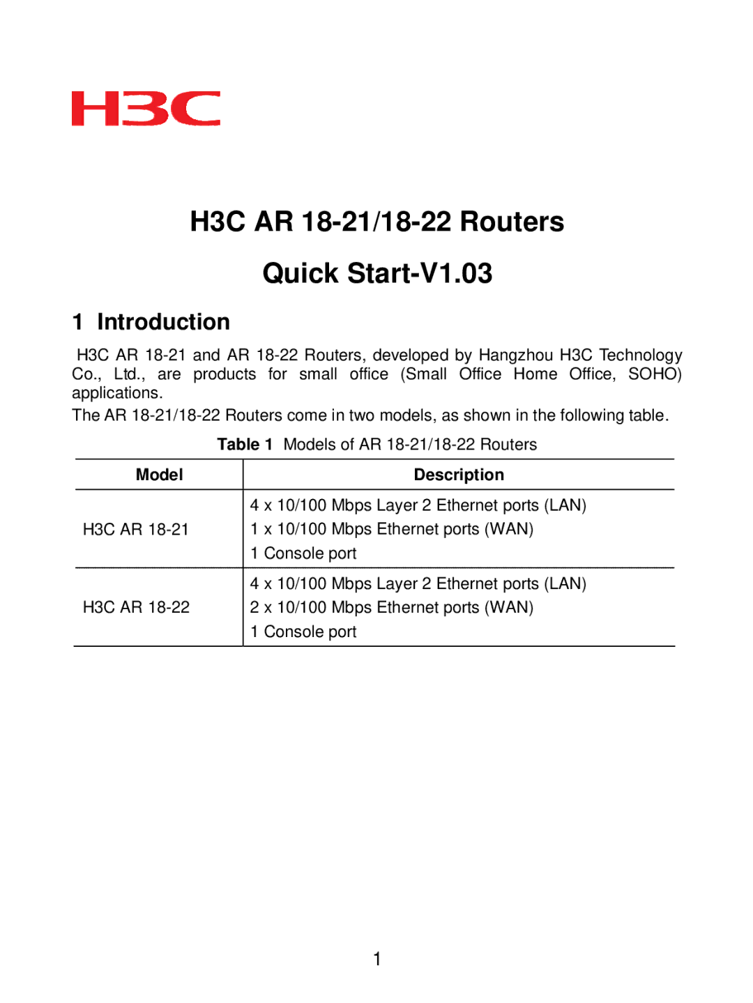 HP AR 18 Router manual H3C AR 18-2X Series Routers Installation Manual 