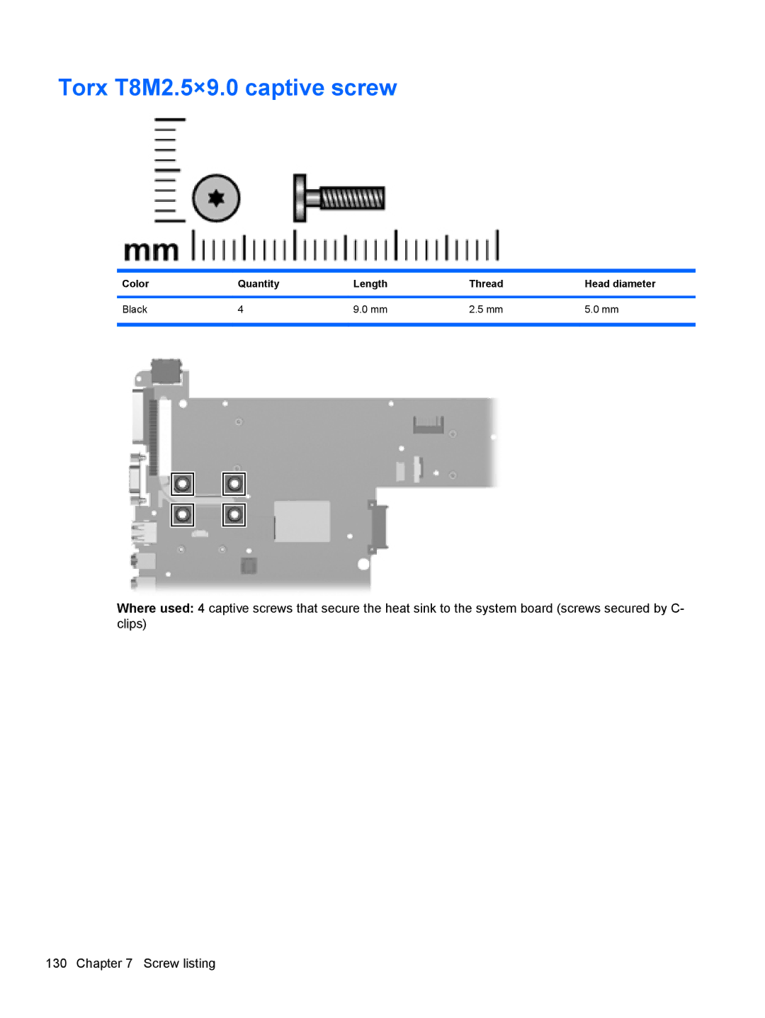 HP AS322USABA, NH303EPABA, NG879UPABA manual Torx T8M2.5×9.0 captive screw 