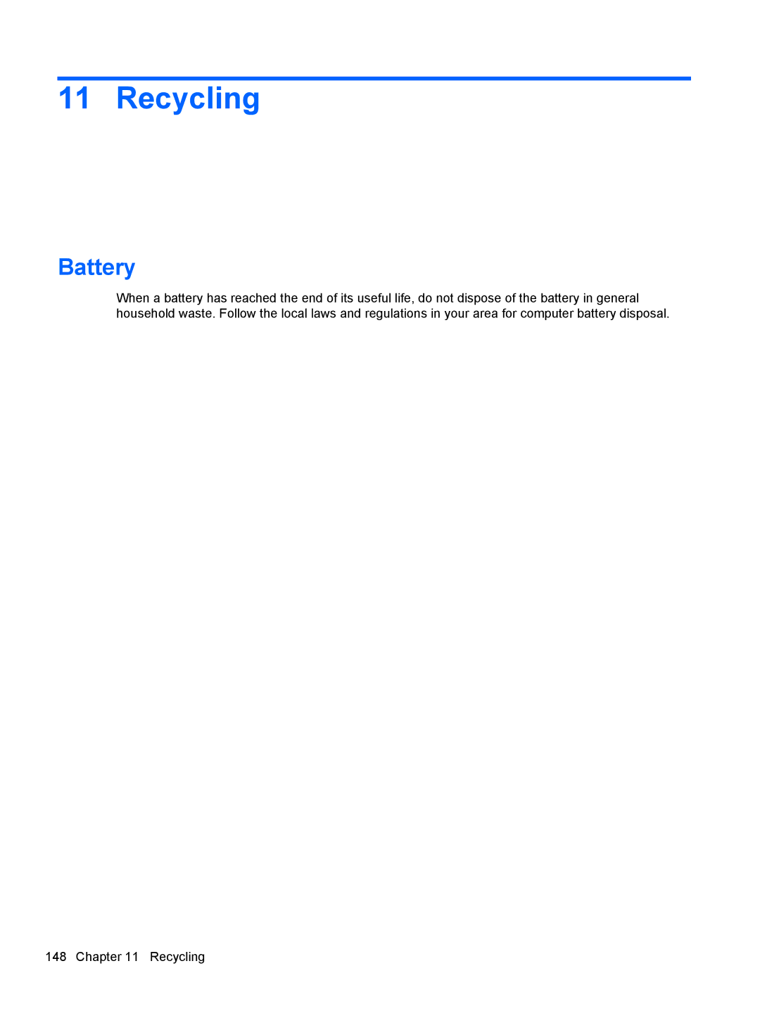 HP AS322USABA, NH303EPABA, NG879UPABA manual Recycling, Battery 