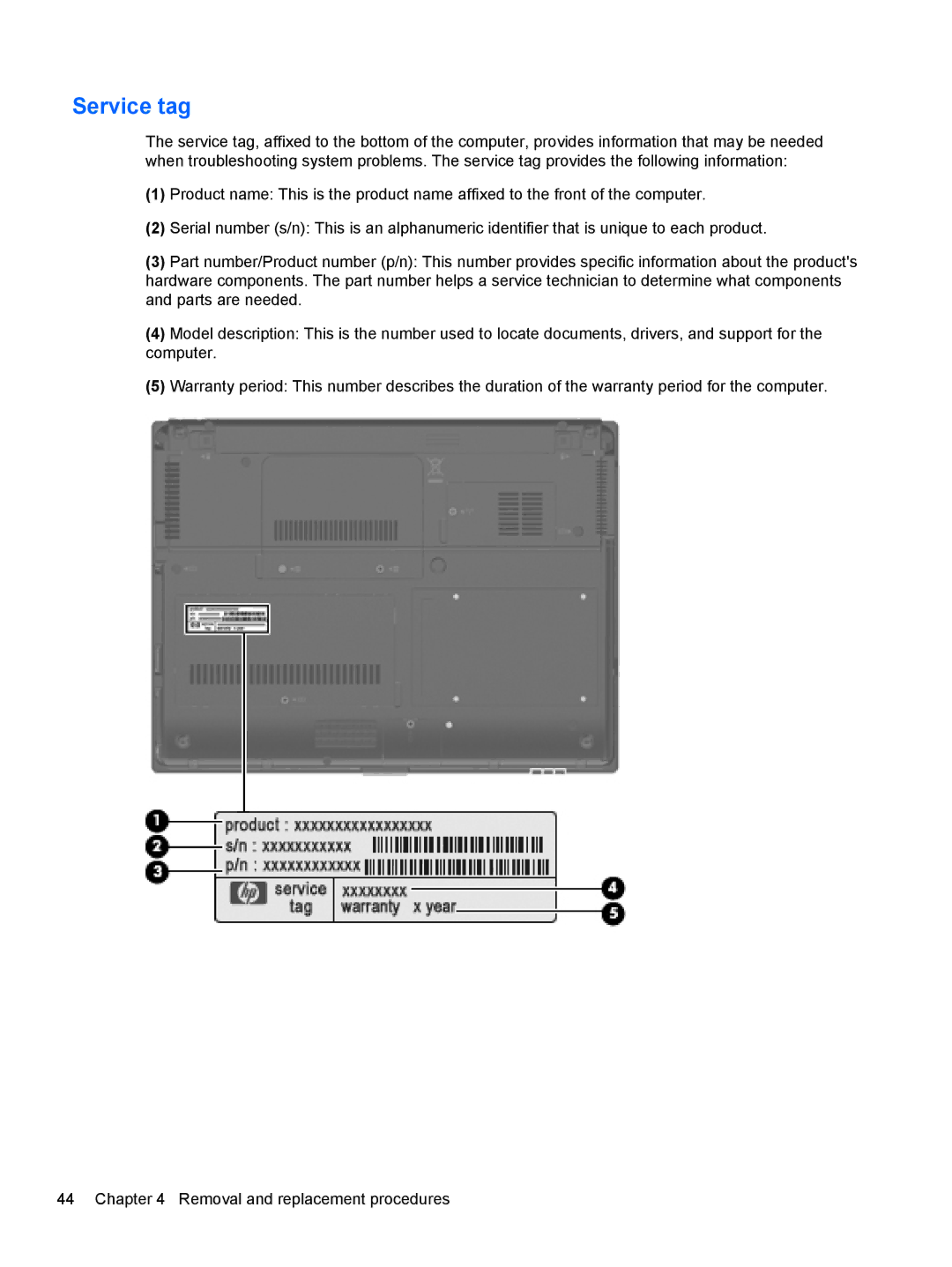 HP NH303EPABA, AS322USABA, NG879UPABA manual Service tag 