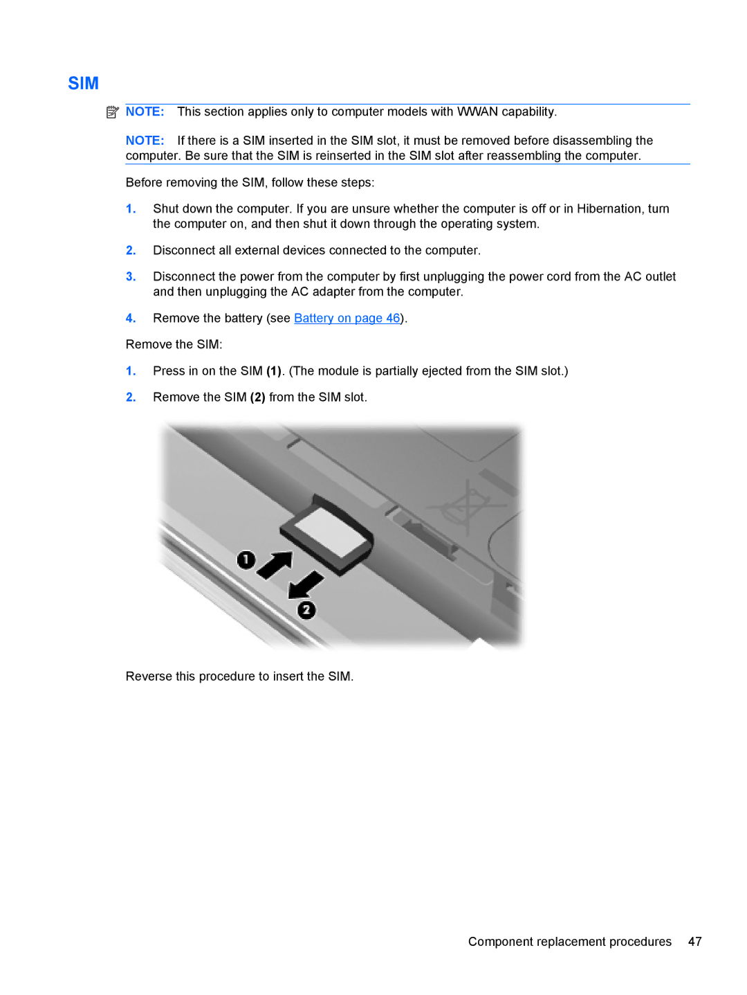 HP NH303EPABA, AS322USABA, NG879UPABA manual Sim 