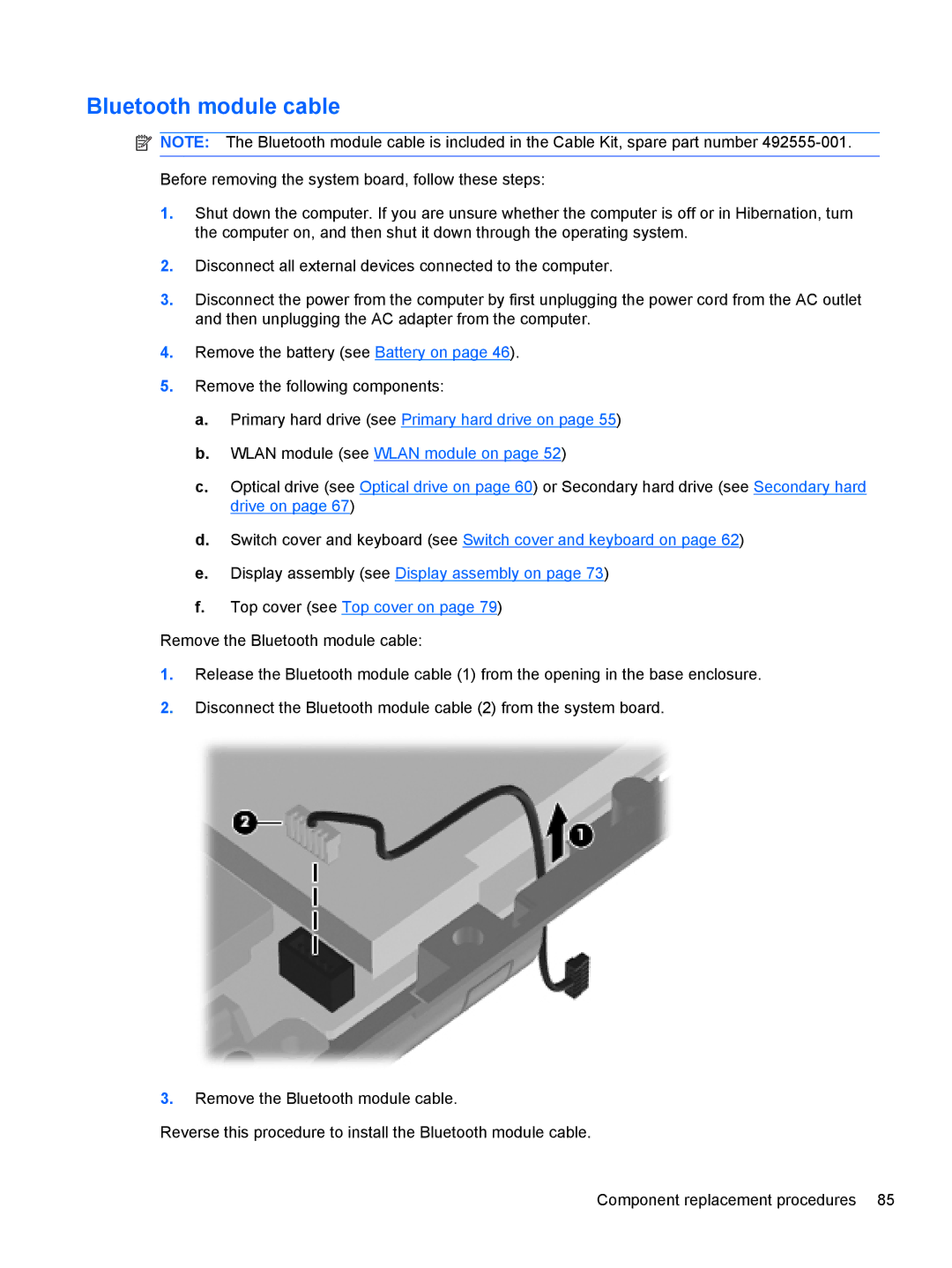 HP AS322USABA, NH303EPABA, NG879UPABA manual Bluetooth module cable 