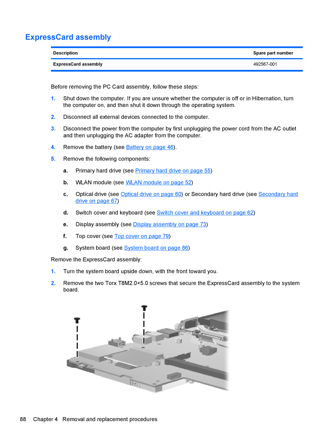 HP AS322USABA, NH303EPABA, NG879UPABA manual ExpressCard assembly 