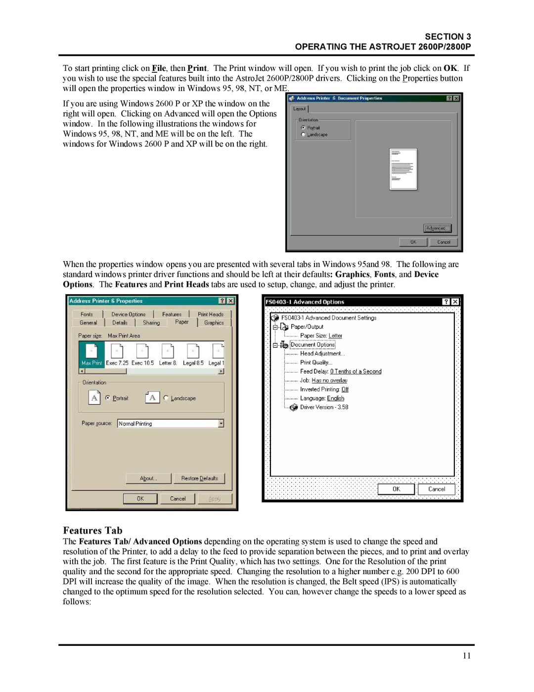 HP Astrojet 2800P, Astrojet 2600P manual Features Tab 