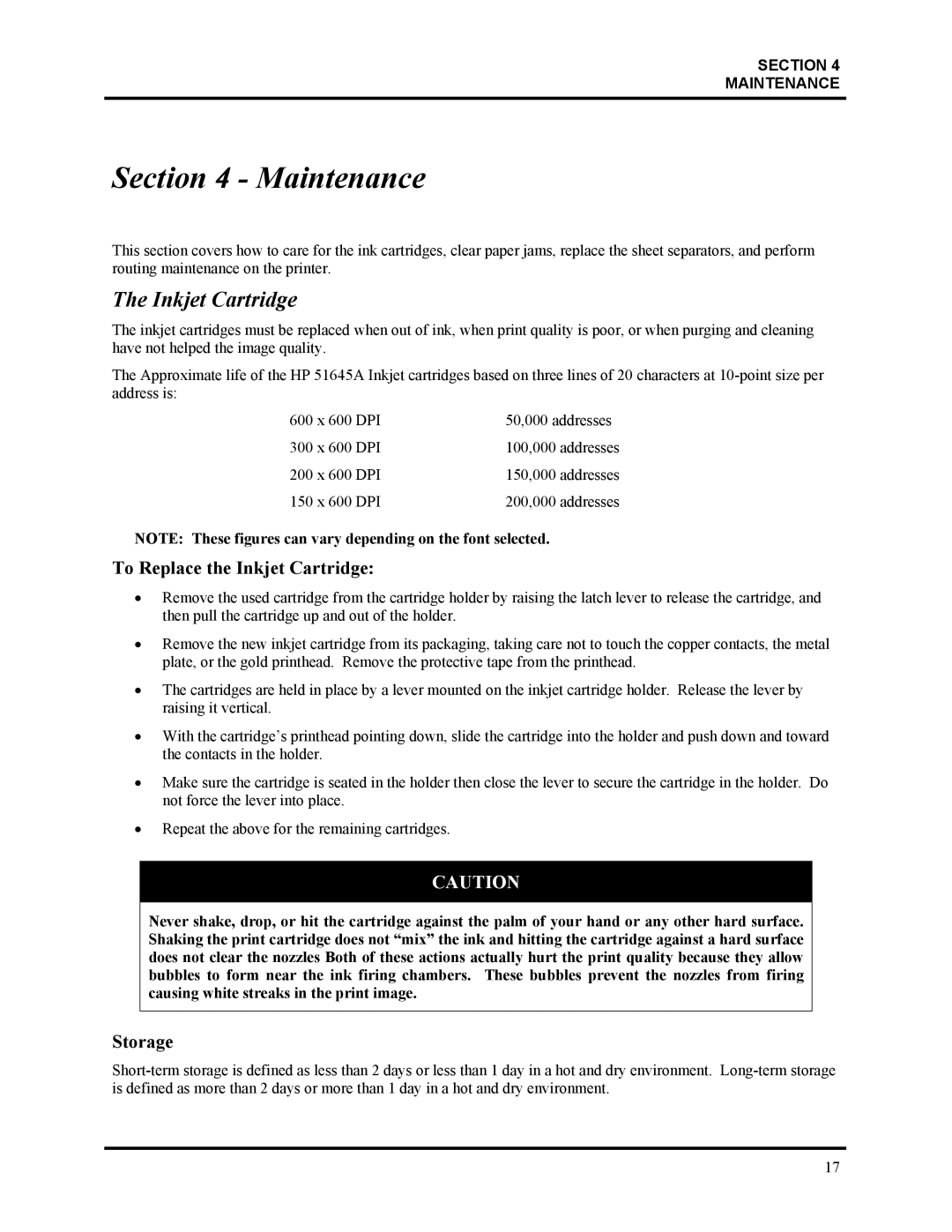 HP Astrojet 2800P, Astrojet 2600P manual To Replace the Inkjet Cartridge, Storage 