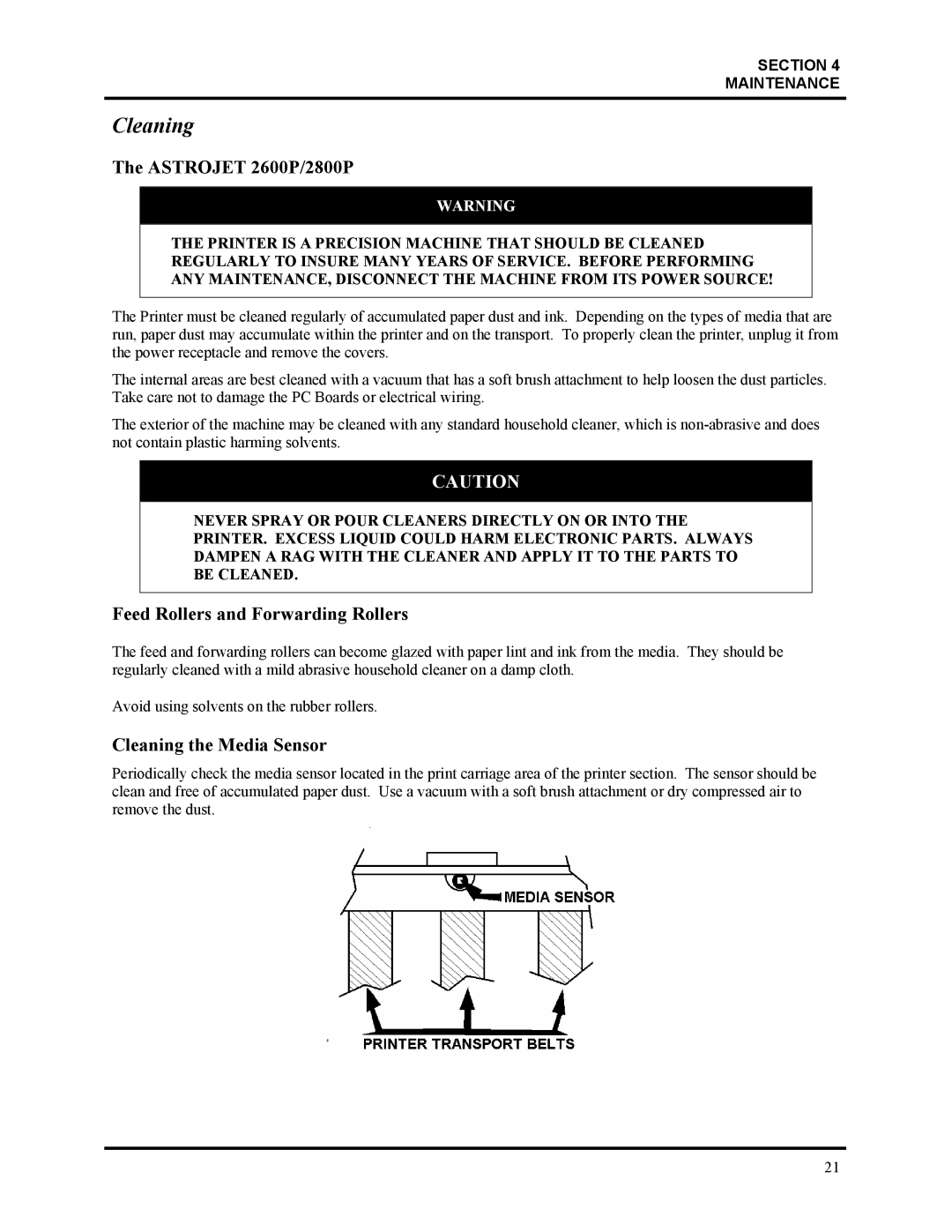 HP Astrojet 2800P manual Astrojet 2600P/2800P, Feed Rollers and Forwarding Rollers, Cleaning the Media Sensor 