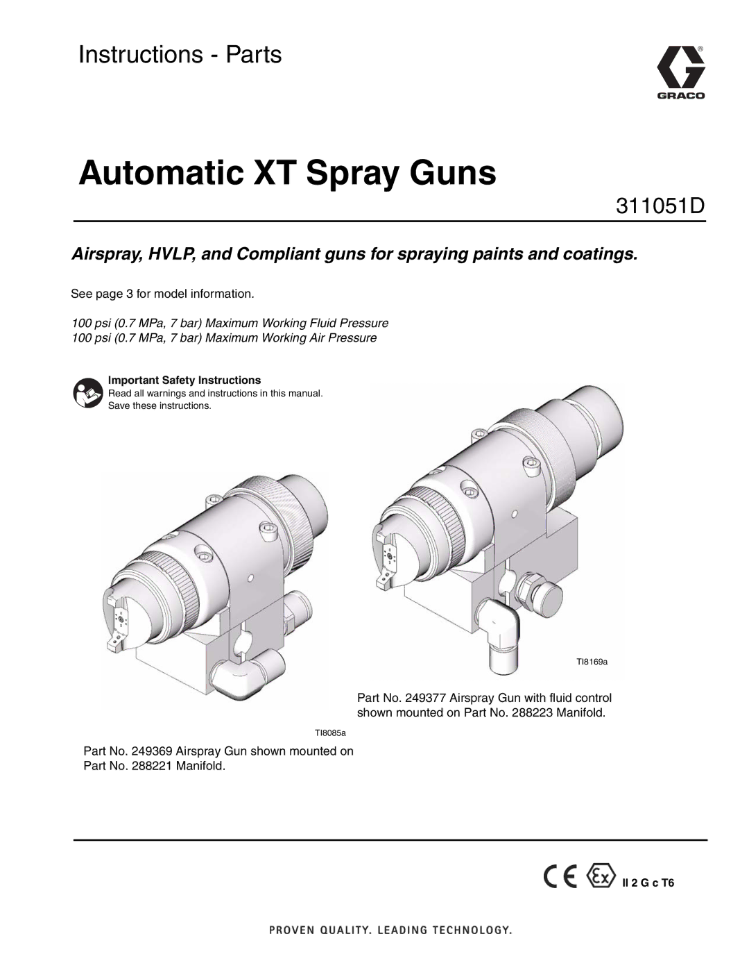 HP AUTOMATIC XT SPAY GUNS 311051D manual Automatic XT Spray Guns 