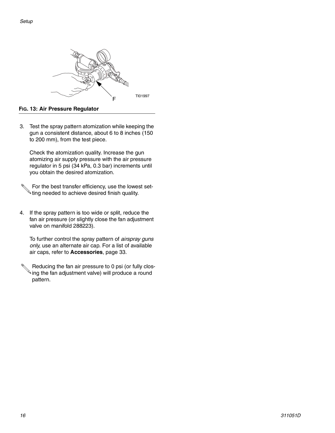 HP AUTOMATIC XT SPAY GUNS 311051D manual Air Pressure Regulator 