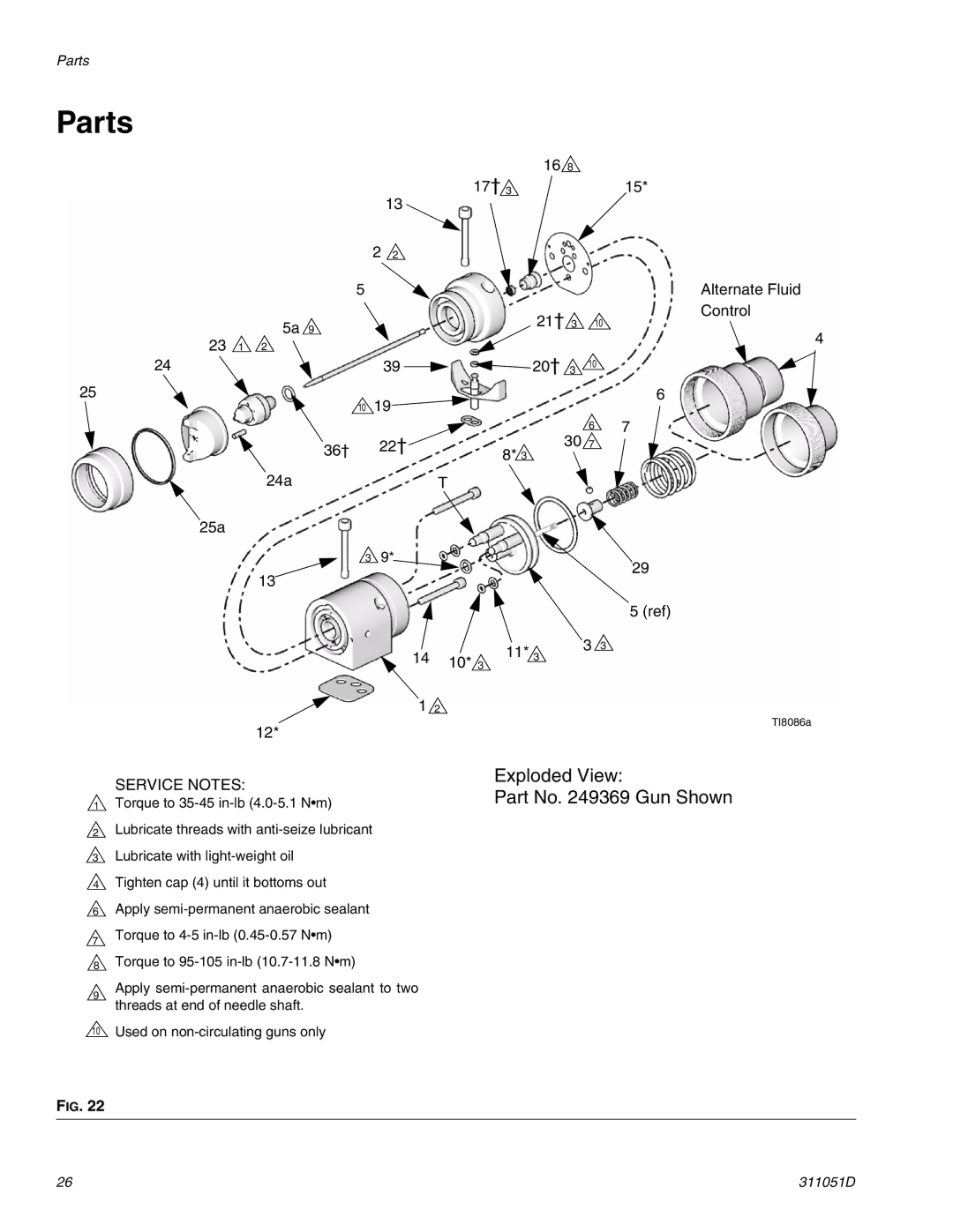 HP AUTOMATIC XT SPAY GUNS 311051D manual Parts, Exploded View Part No Gun Shown 