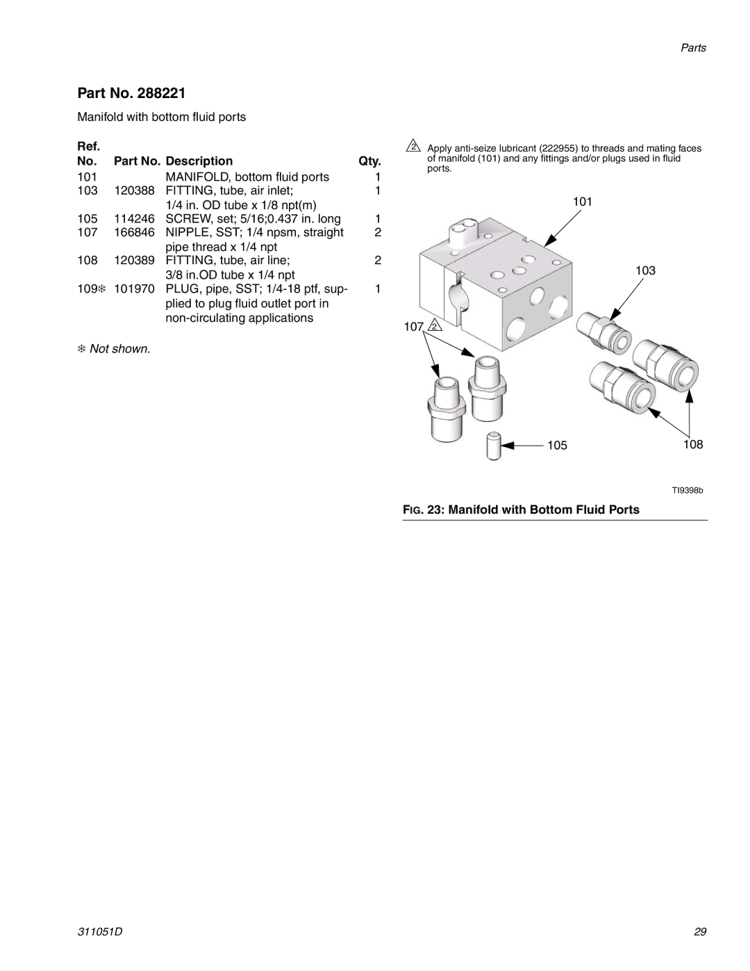 HP AUTOMATIC XT SPAY GUNS 311051D manual Manifold with Bottom Fluid Ports 