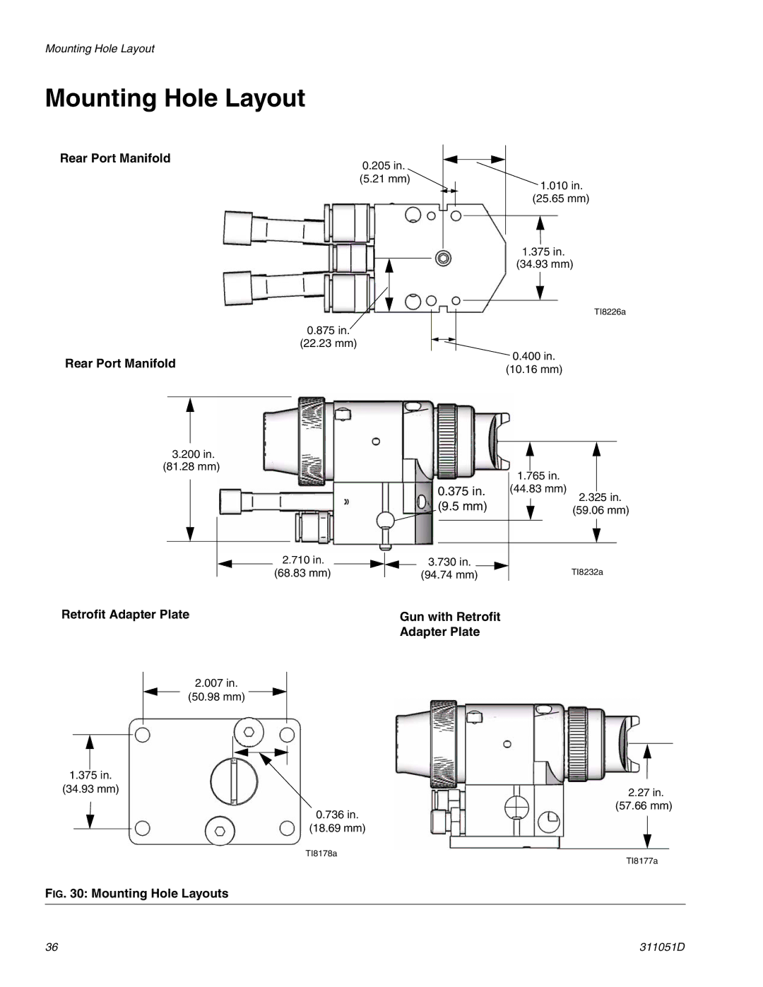 HP AUTOMATIC XT SPAY GUNS 311051D manual Rear Port Manifold, Retrofit Adapter Plate Gun with Retrofit 