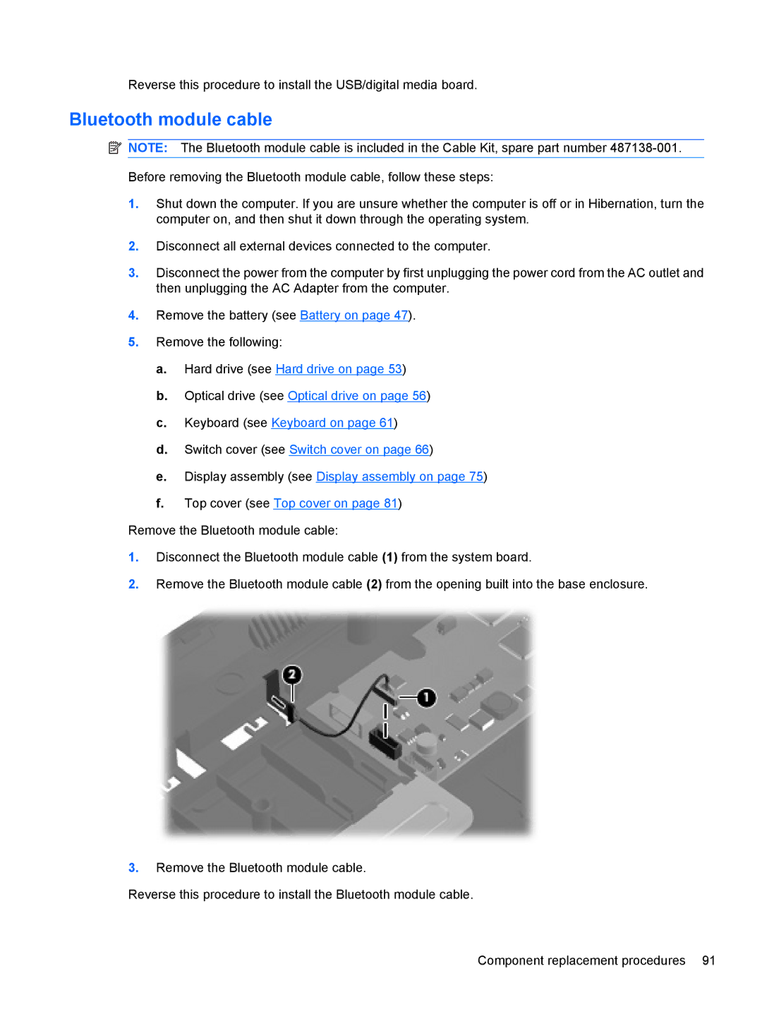 HP FN023UAABA, AW389USABA manual Bluetooth module cable 