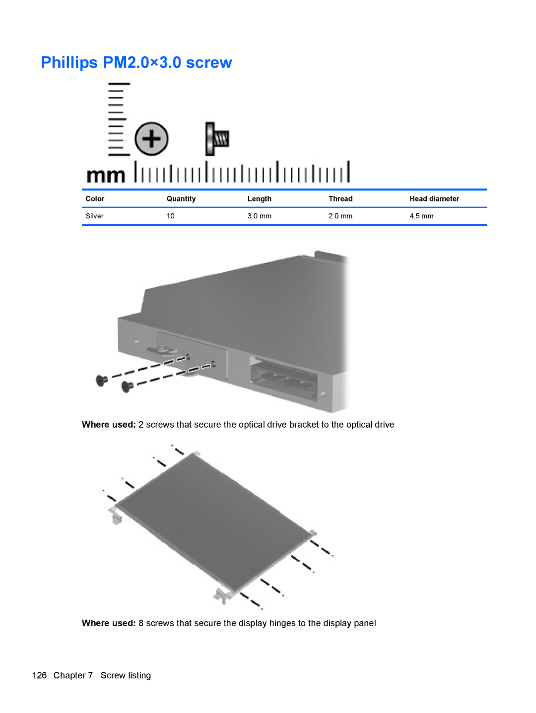 HP AW389USABA, FN023UAABA manual Phillips PM2.0×3.0 screw 