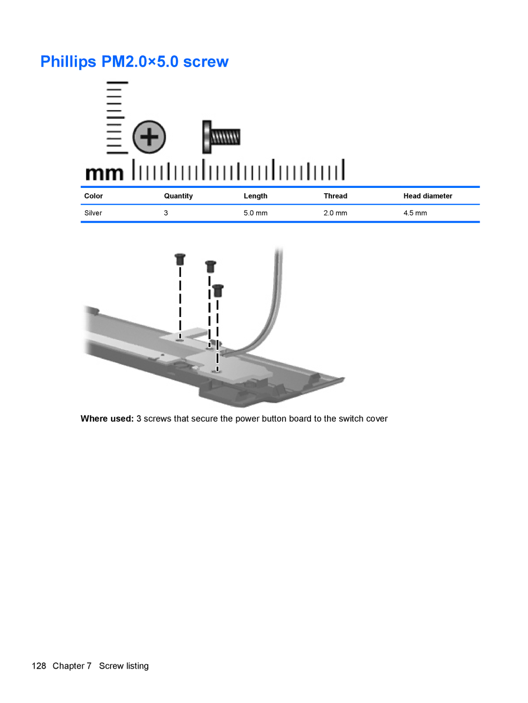 HP AW389USABA, FN023UAABA manual Phillips PM2.0×5.0 screw 