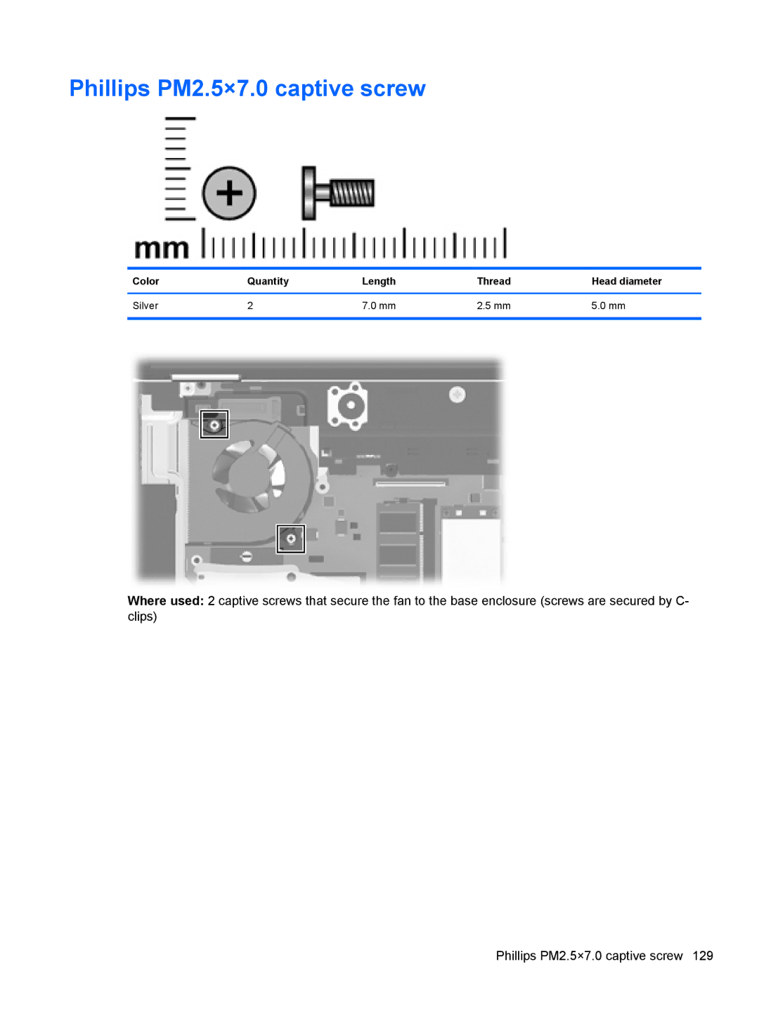 HP FN023UAABA, AW389USABA manual Phillips PM2.5×7.0 captive screw 