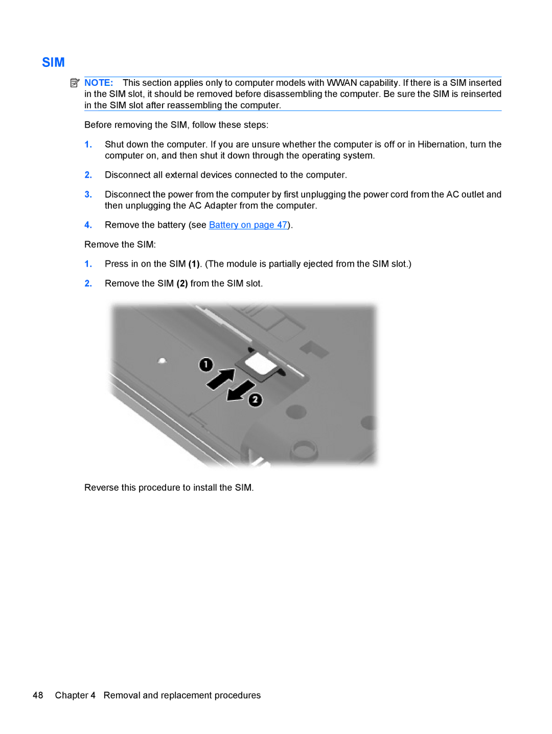 HP AW389USABA, FN023UAABA manual Sim 