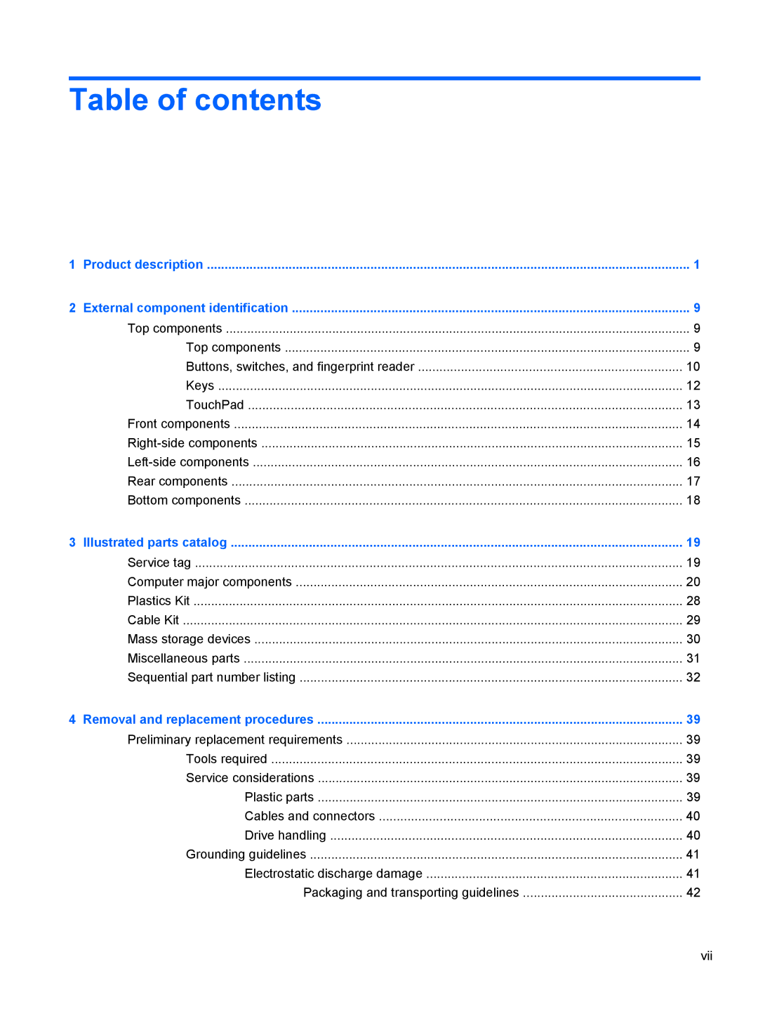 HP FN023UAABA, AW389USABA manual Table of contents 