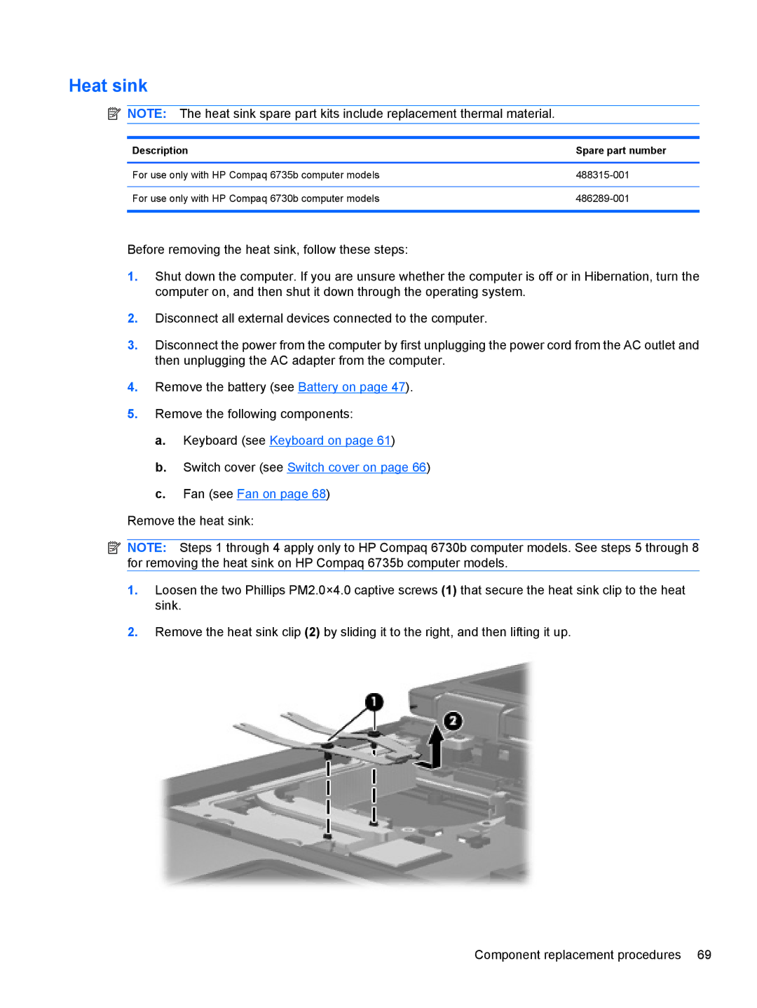 HP FN023UAABA, AW389USABA manual Heat sink, Description Spare part number 